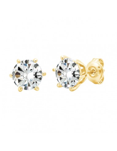 Crislu 18KT Yellow Gold Plated Sterling Silver Round Cubic Zirconia Solitaire Stud Earrings Venez découvrir notre 