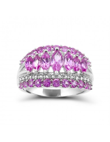 Created Pink and White Sapphire Ring in Sterling Silver de pas cher