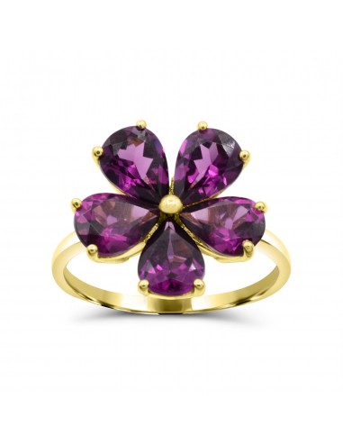 7X5MM Pear Rhodolite Garnet Gem Stone Flower Ring in 10KT Yellow Gold vente chaude votre 