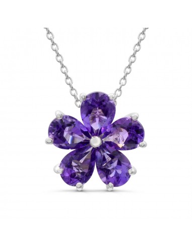 7X5MM Pear Amethyst Flower 18-inch Pendant in Rhodium Plated Sterling Silver à prix réduit toute l'année