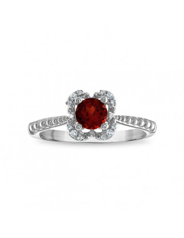 5MM Round Garnet and White Sapphire Birthstone Flower Halo Ring in Sterling Silver vous aussi creer 