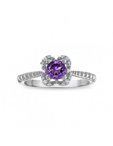 5MM Round Amethyst and White Sapphire Birthstone Flower Halo Ring in Sterling Silver 50-70% off 