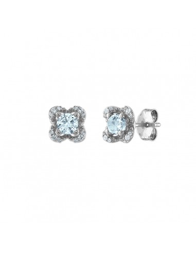 4MM Round Aquamarine and White Sapphire Birthstone Flower Halo Earrings in Sterling Silver pour bénéficier 