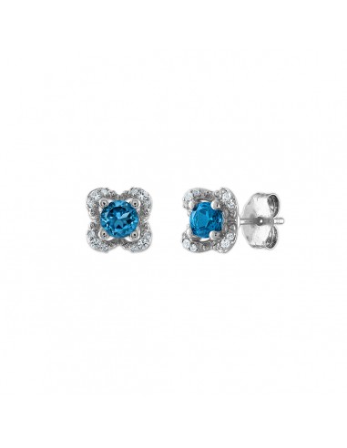 4MM Round Topaz and White Sapphire Birthstone Flower Halo Earrings in Sterling Silver Vous souhaitez 