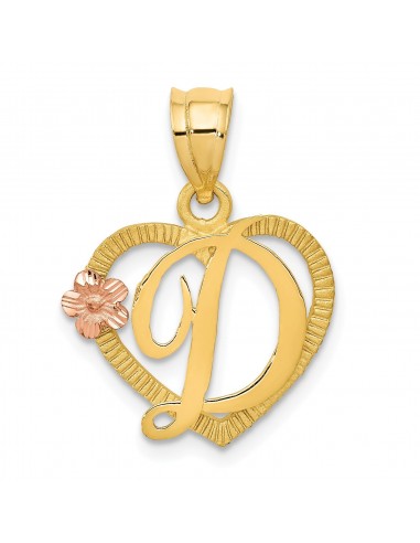 14k Two-Tone Initial D in Heart Charm Amélioration de cerveau avec