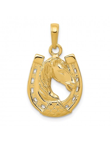 14KT Yellow Gold 20X10MM Horse Head in Horseshoe Pendant. Chain Not Included 50-70% off 