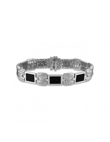 1/10 CTW Diamond and Black Onyx Link 8.5-inch Bracelet in Rhodium Plated Sterling Silver pas cher