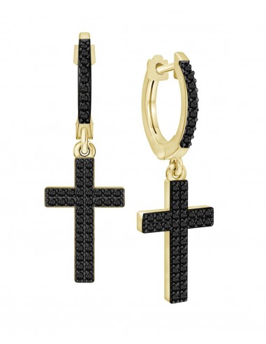 Titán by Adrian Gonzalez 10KT Yellow Gold 1/3 CTW Diamond 26X8MM Cross Earrings Comparez et commandez 