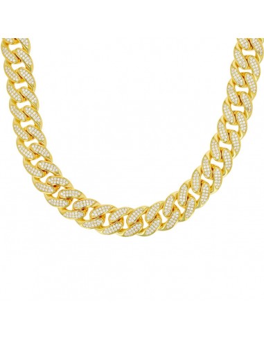 Luxe Layers 14KT Yellow Gold Plated Sterling Silver Cubic Zirconia 24-inch 13MM Cuban Link Chain en linge