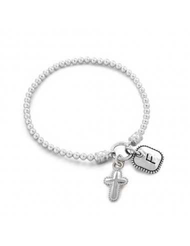 Personalized Beaded Stretch Bracelet with Cross Charm de votre