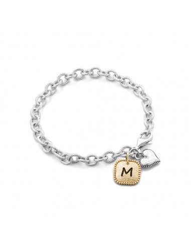 Personalized Heart and Square Charm Bracelet Véritable concentré