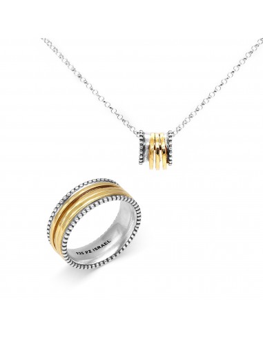 Set of Spinner Ring and Necklace with 3 Spinners de pas cher