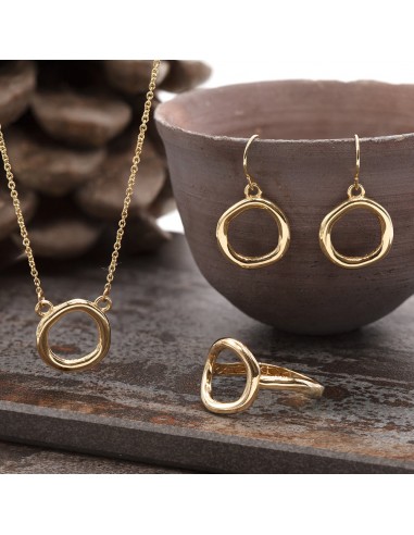 Solid gold Karma Open Circle Trio set of Earrings, Necklace and Ring les ligaments