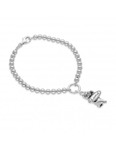 Engravable Cat Name Solid Beads Bracelet pas chere