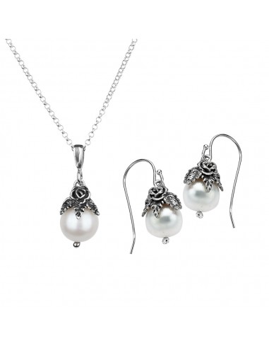 Set of Floral Pearl Necklace & Earrings pas cher chine