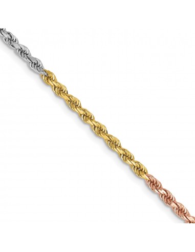 14KT Gold Tri-Color 20-inch 2.5MM Diamond-cut Lobster Clasp Rope Chain basket pas cher