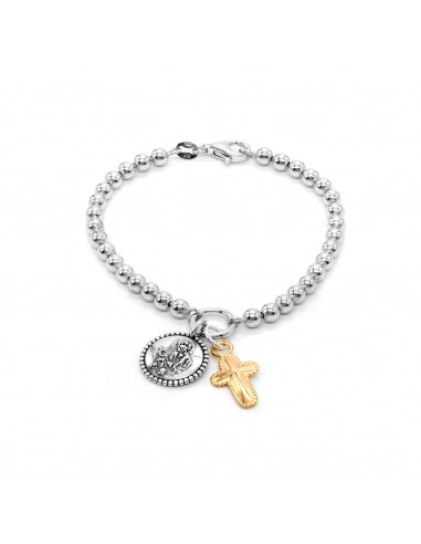 Cross and Saints Charm Bracelet with 4mm Solid Beads outlet