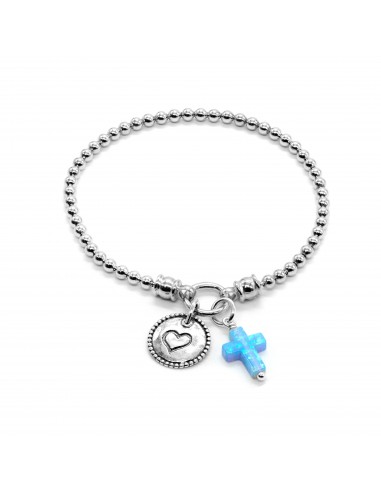 Stretch Charm Bracelet Opal Cross and Heart Charm En savoir plus