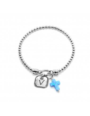 Personalized Opal Cross Stretch Charm Bracelet Les êtres humains sont 