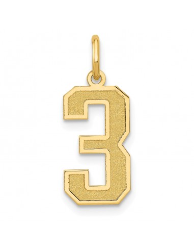 14k Medium Satin Number 3 Charm une grave pollution 