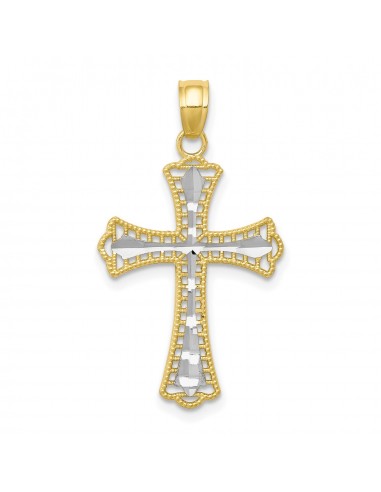 10KT Yellow Gold With Rhodium Plating 30X16MM Diamond-cut Cross Pendant. Chain Not Included des créatures d'habitude