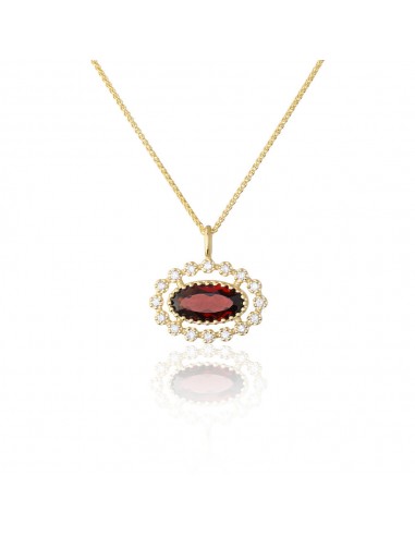 14K Garnet and Diamond Pendant Necklace Solid Gold Profitez des Offres !