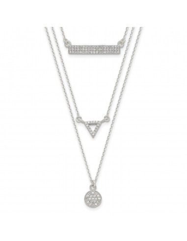 Sterling Silver Round Cubic Zirconia 16-inch Multi-Layer Necklace Comparez et commandez 