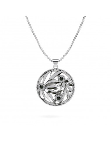 Gemstone Leaves Circle  Pendant Necklace de pas cher