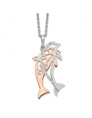 Sterling Silver 18-inch Diamond-cut Two-Tone Dolphin Necklace Venez découvrir notre 