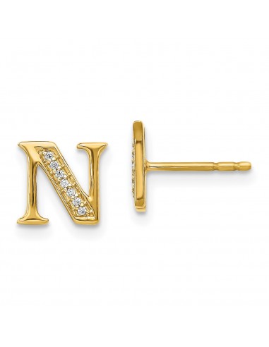 1/25 CTW Diamond Stud Initial Earrings in 14KT Yellow Gold Initial N 50% de réduction en Octobre 2024