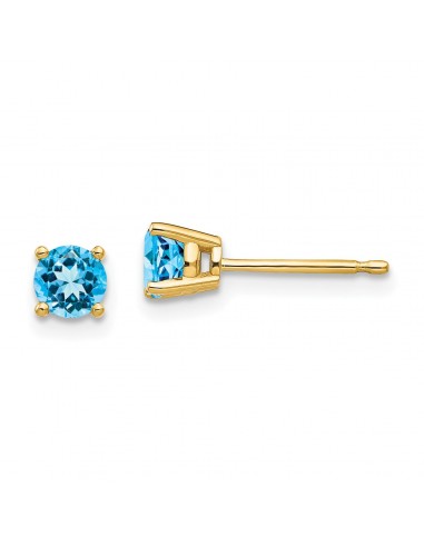 4MM Round Swiss Blue Topaz Stud Earrings in 14KT Yellow Gold hantent personnes