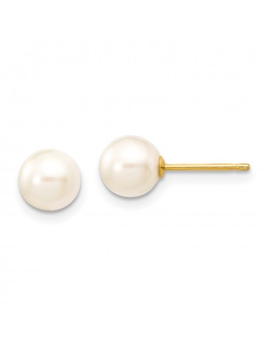 6MM Round Pearl Stud Earrings in 14KT Yellow Gold JUSQU'A -70%! 