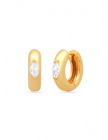 Gold Huggie Earring with Tear Shape Stone pas cher 