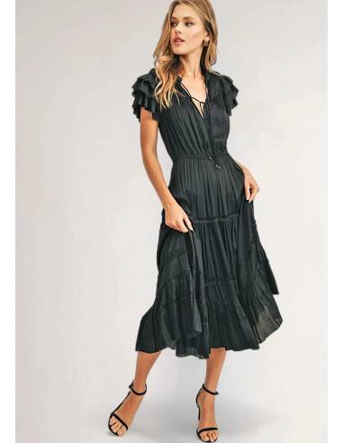 Kianna Ruffle Sleeve Dress - Black commande en ligne