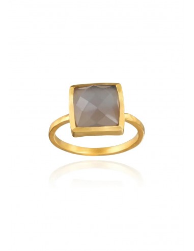 Grey Moonstone Square Stone Ring pas cher