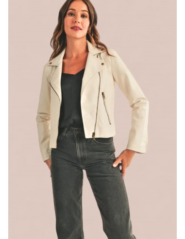 Juno Leather Bike Jacket - Cream Economisez 