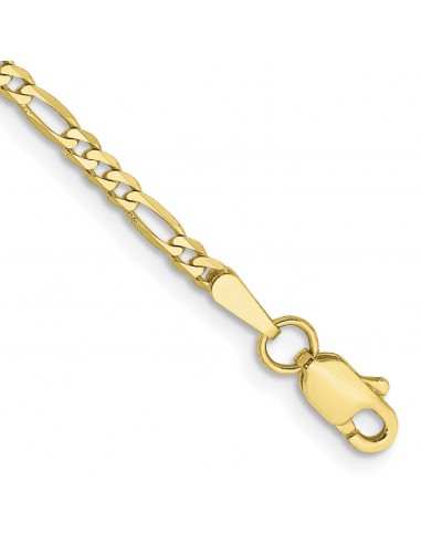 10KT Yellow Gold 7-inch 2.2MM Lobster Clasp Figaro Bracelet les ctes