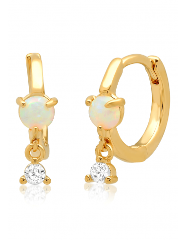 Gold Huggie Earrings with White Opal and Single CZ Drop Le MVP de beaucoup