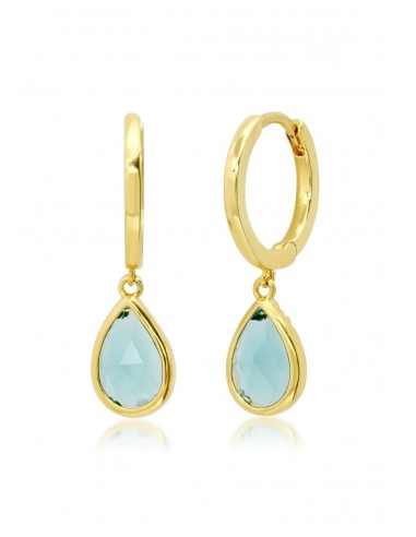 Simple Gold Huggie with Tear Shaped Aqua Drop Earrings la chaussure