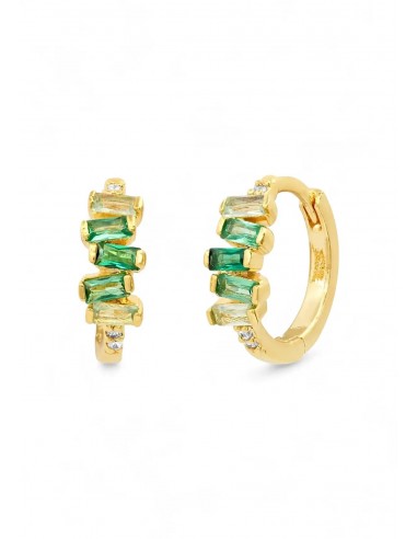 Gold Huggie with Ombre Baguette Accents - Green Crystal les ligaments