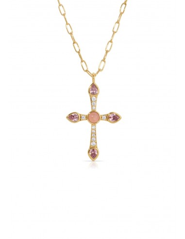 Camille Cross Necklace, Pink Opal soldes