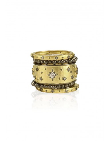 Gold Black North Star 5-Band Ring pas cheres