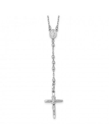 14KT White Gold 24-inch Lobster Clasp Diamond-cut Beaded Rosary Necklace Le MVP de beaucoup