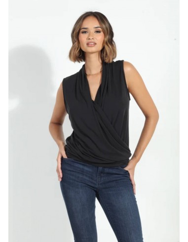 Sleeveless Cupro Surplice Top - Black Economisez 