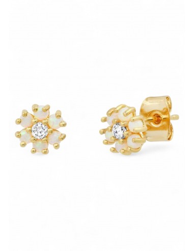 White Opal Flower With Clear CZ Center Post Earrings Jusqu'à 80% De Réduction