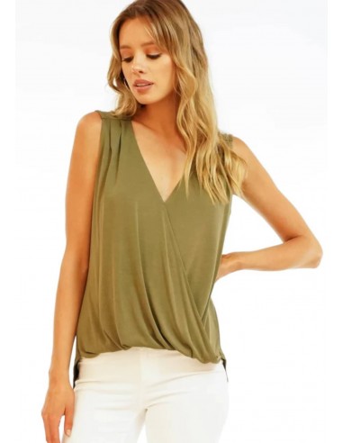 Sleeveless Cupro Surplice Top - Army les ligaments