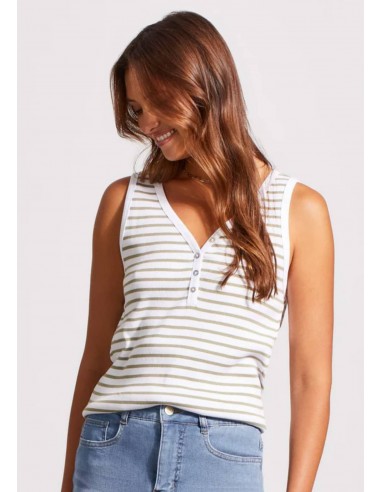 Striped Henley Tank Top - Cactus à prix réduit toute l'année