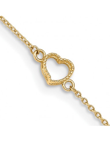 14K Gold Textured and Polished Heart 9in Plus 1in ext. Anklet pour bénéficier 