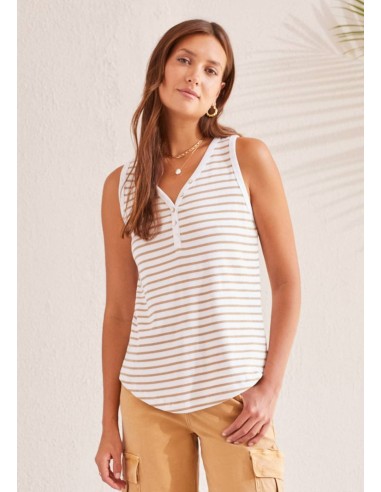 Striped Henley Tank Top - Caramel acheter en ligne