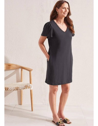 Flutter Sleeve V-Neck Dress - Black de votre